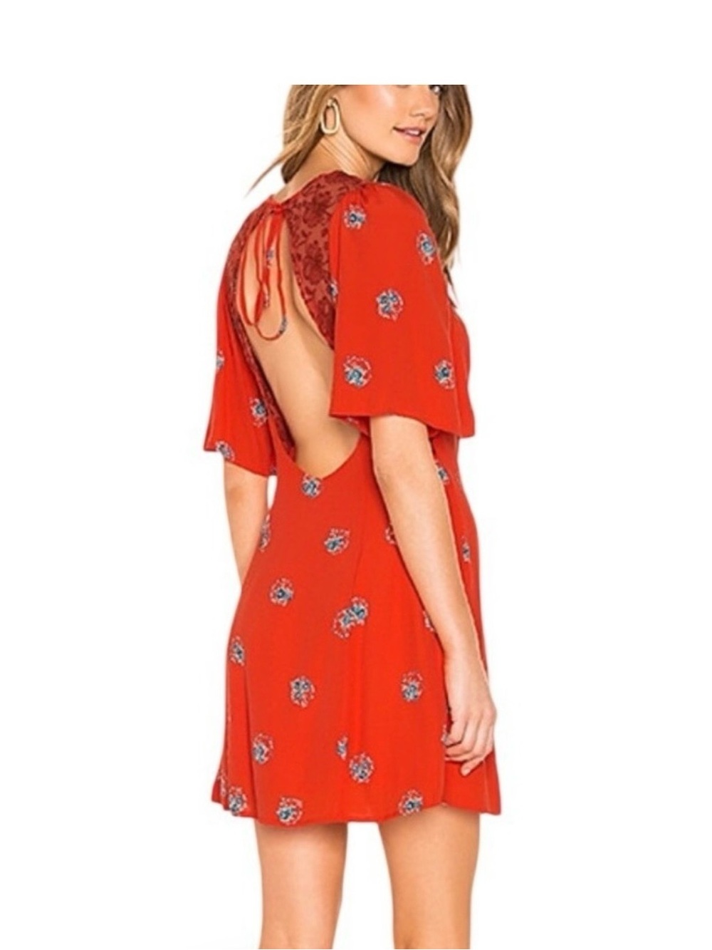 Brand New, Free People Red Floral Open-Back Mini Dress
